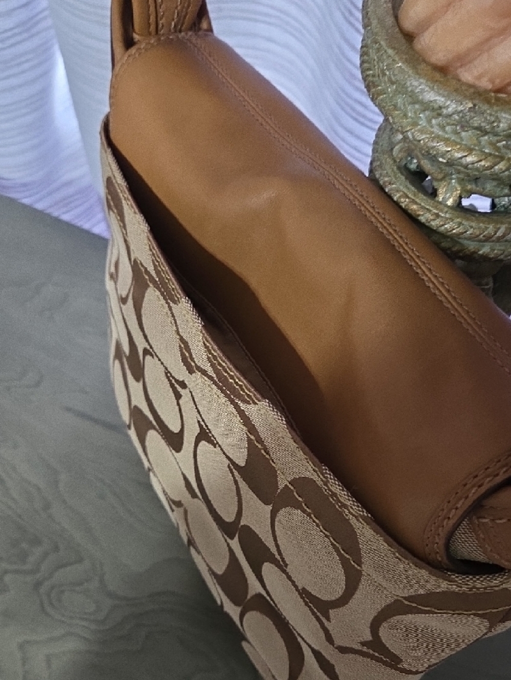 Coach Tan and Brown Signature Canvas Shoulder Bag - Picture 6 of 10